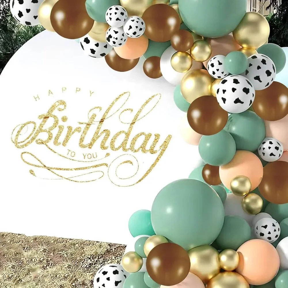 136Pcs Cowboy Green Balloon Garland Arch Kit Reusable Sage Green Brown Cow Print